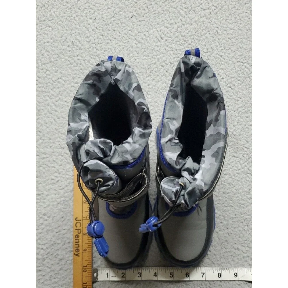 Lands' End Kids Grey Camo Winter Boots with Blue Accents